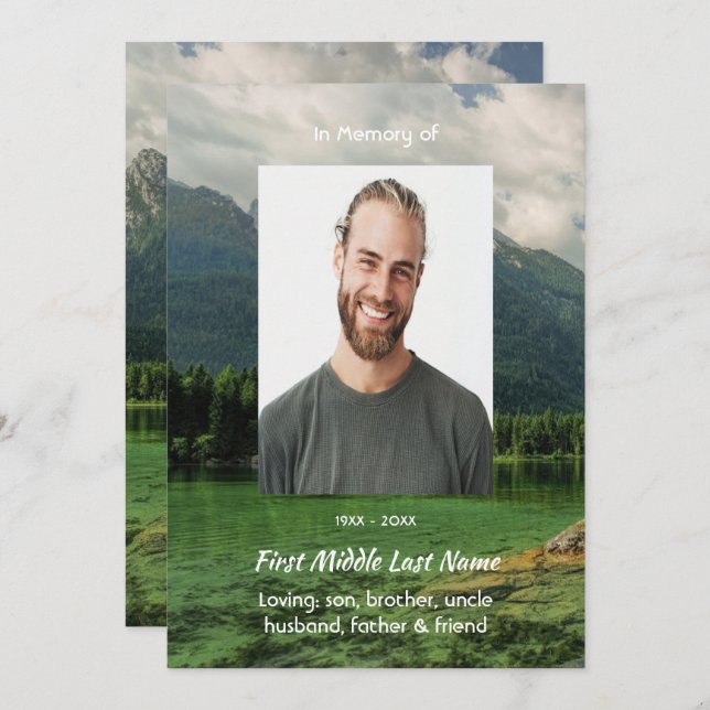 Celebration of Life Service Mountain Lake Scenery Inbjudningar (Fram/baksida)