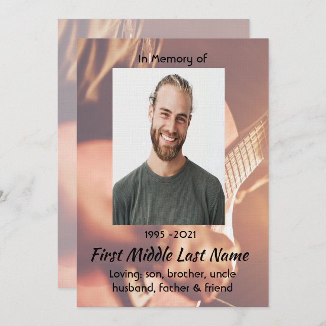 Celebration of Life Service  Musician Piano Guitar Inbjudningar (Fram/baksida)