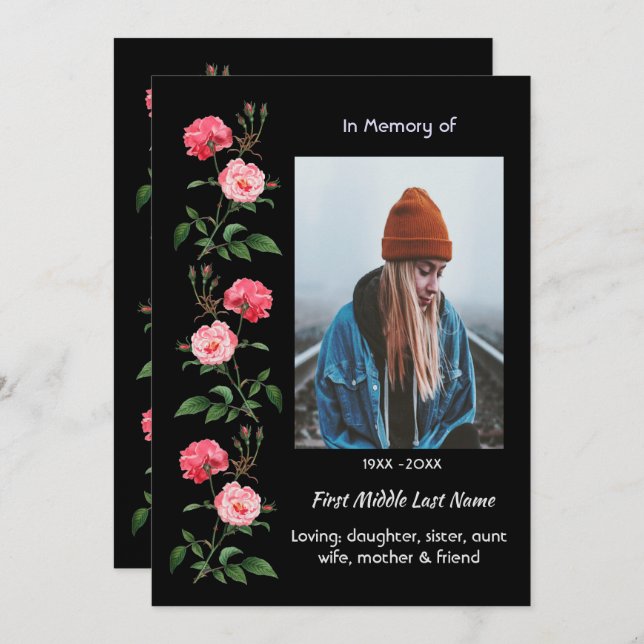 Celebration of Life Service  Roses Garden Flowers Inbjudningar (Fram/baksida)