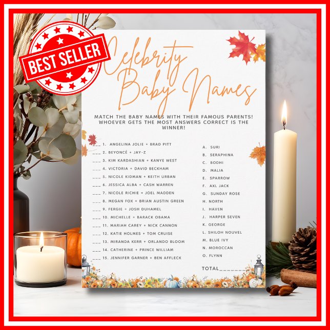CELEBRITY BARN NAMN Baby Shower Game Blommigt Cute Inbjudningar (CELEBRITY BABY NAMES Easy Baby Shower Game A Little Pumpkin is on the Way Theme)