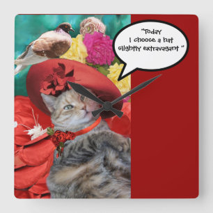 CELEBRITY CAT TRINCESS TATUS MED RED HAT OCH DOVE FYRKANTIG KLOCKA