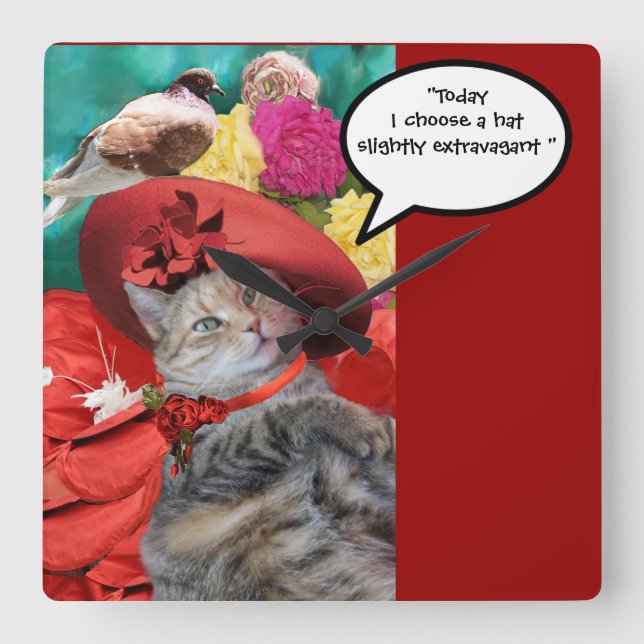 CELEBRITY CAT TRINCESS TATUS MED RED HAT OCH DOVE FYRKANTIG KLOCKA (Framsida)