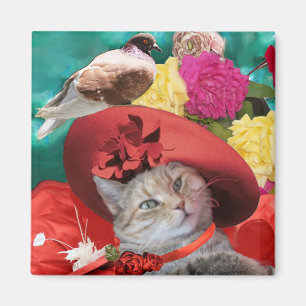 CELEBRITY CAT TRINCESS TATUS MED RED HAT OCH DOVE MAGNET