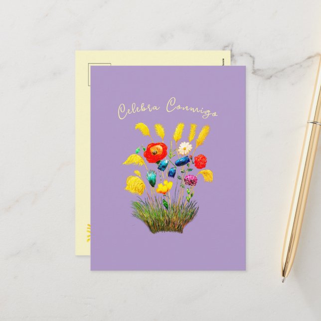 Célébrons ensemble - Vintage Blommigt Call Helg Vykort (Fram/Back In Situ)