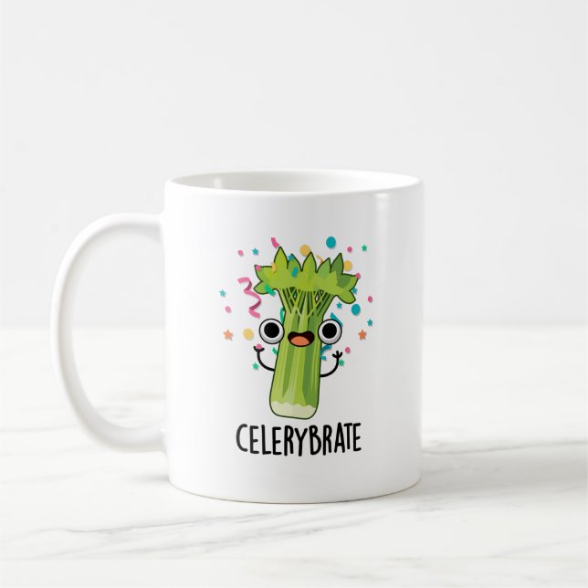 Celery-brate Funny Veggie Celery Pun Kaffemugg (Vänster)