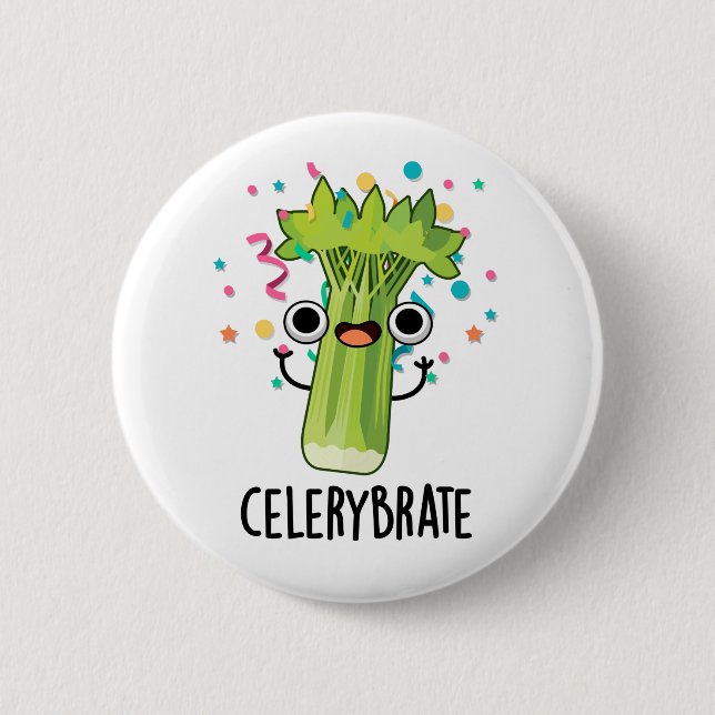 Celery-brate Funny Veggie Celery Pun Knapp (Framsida)