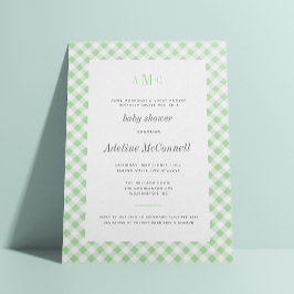 Celery Grönt Gingham Traditional Baby Shower Inbjudningar