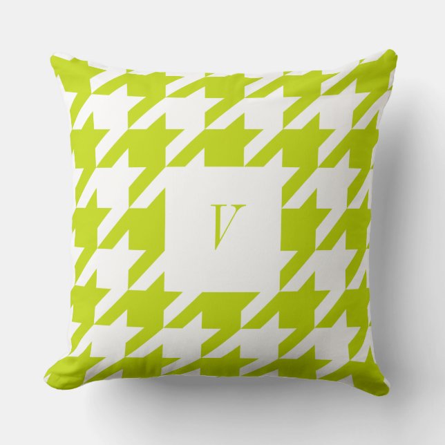 Celery Houndstooth Monogrammed Dekorativ kudde (Framsida)