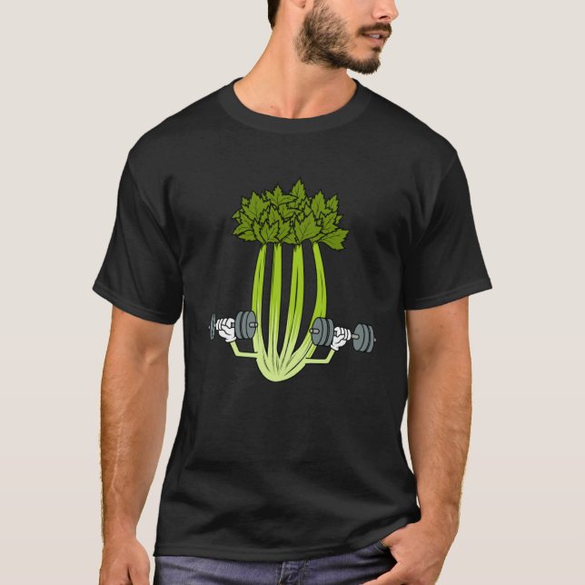 Celery Lifting Weights Bodybuilding Leek T Shirt (Framsida)