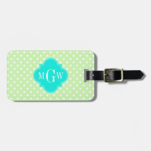 Celery Polka Dot Aqua Quatrefoil 3 Monogram Bagagebricka