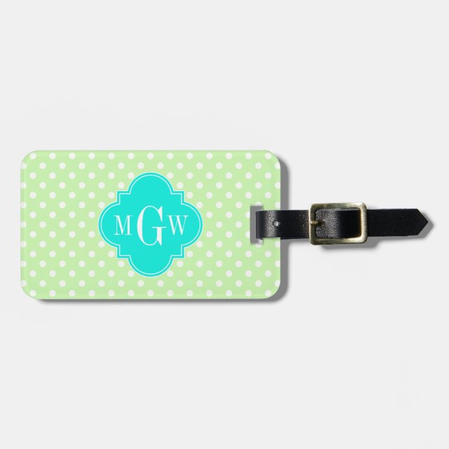 Celery Polka Dot Aqua Quatrefoil 3 Monogram Bagagebricka (Horisontell Framsida)