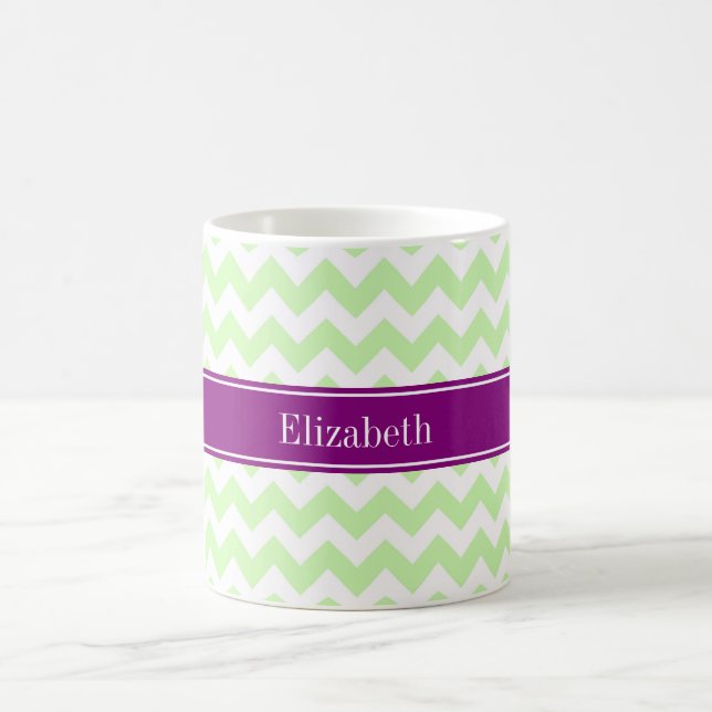 Celery White Chevron Lila Namn Monogram Kaffemugg (Center)