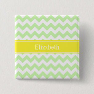 Celery White Chevron ZigZag Gult Namn Monogram Knapp