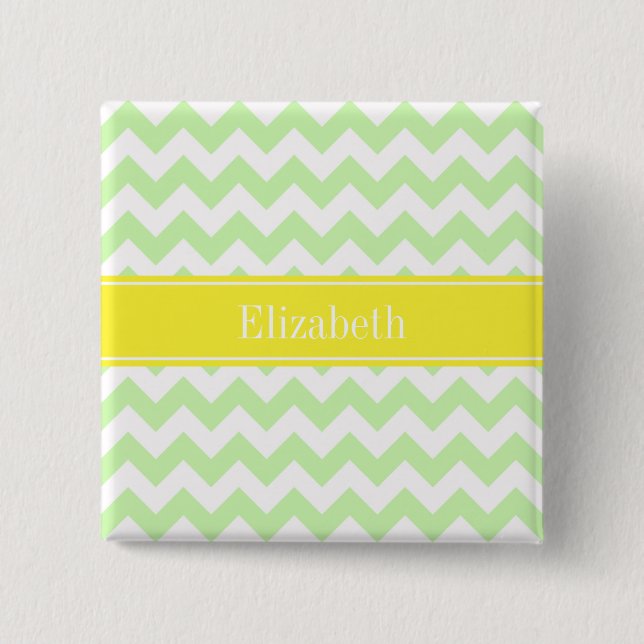 Celery White Chevron ZigZag Gult Namn Monogram Knapp (Framsida)