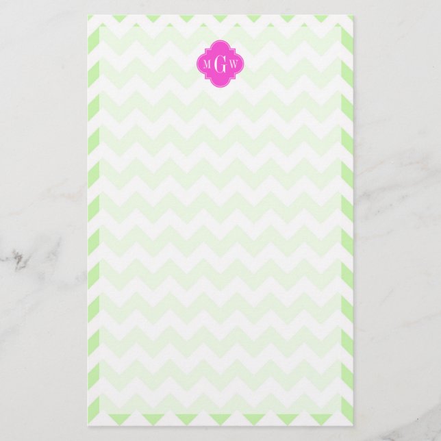 Celery Wht Chevron Shock rosa Quatrefoil 3 Monogra Brevpapper (Framsida)