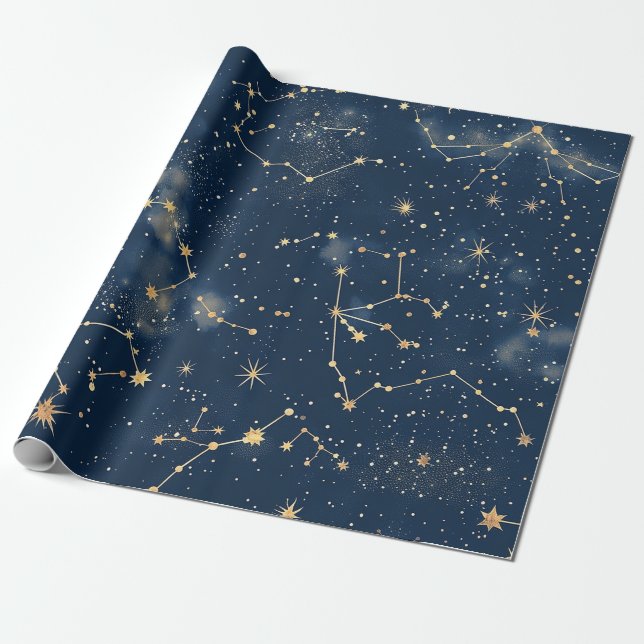 Celest konstellation - stjärnklar natt presentpapper (Utrullad)