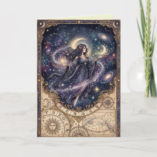 Celest Mystisk Astrologisk Kvinnlig Konst Kort