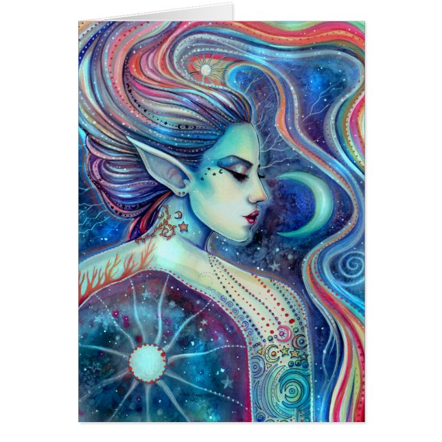 Celesta Surrealistisk Sagolik Konst Celestial Hälsningskort (Framsidan)