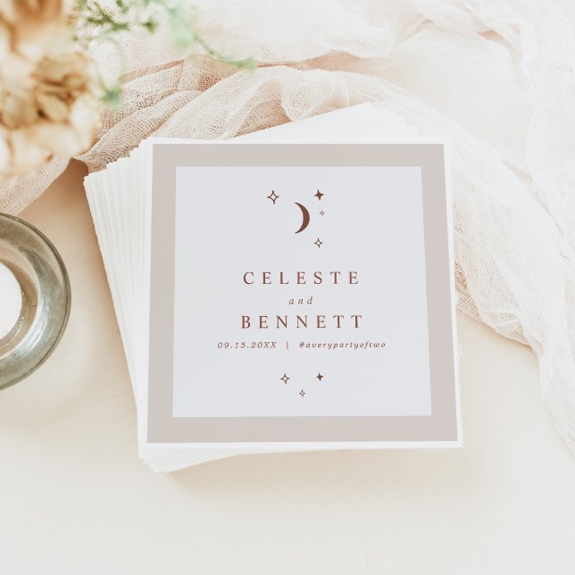 CELESTE Boho Måne & Stars Terracotta Bröllop Pappersservett (Skapare uppladdad)