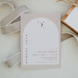 CELESTE Boho Terracotta Måne Arch Baby Shower Inbjudningar