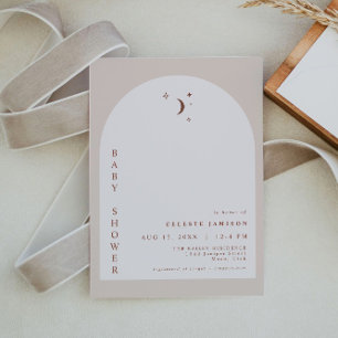 CELESTE Boho Terracotta Måne Arch Baby Shower Inbjudningar