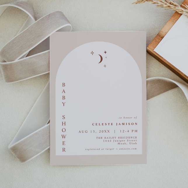 CELESTE Boho Terracotta Måne Arch Baby Shower Inbjudningar (Skapare uppladdad)