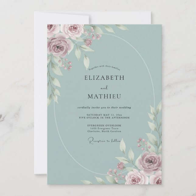 Celeste Mauve Peony Bröllop Inbjudningar (Framsida)