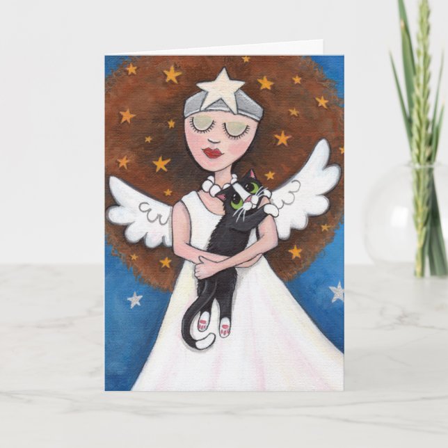 Celeste och henne katt - hälsningkort kort (Framsida)