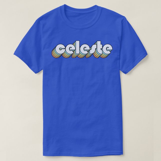 Celeste Retro Rainbow Typography Faded Stil T Shirt (Design framsida)