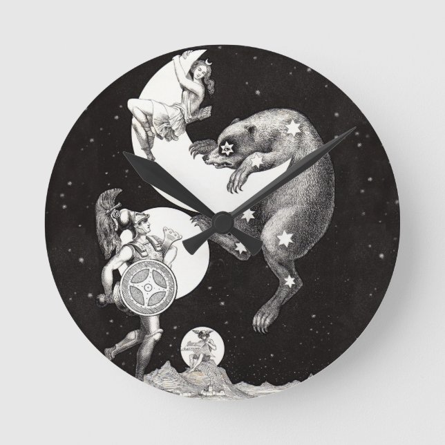 Celestia Mån Himmel Universum Gud Natt Illustratio Rund Klocka (Framsida)
