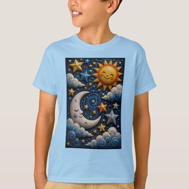 Celestial Adventure 3D Mosaic Barn T-Shirt (Framsida)