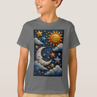 Celestial Adventure 3D Mosaik Barn T-Shirt