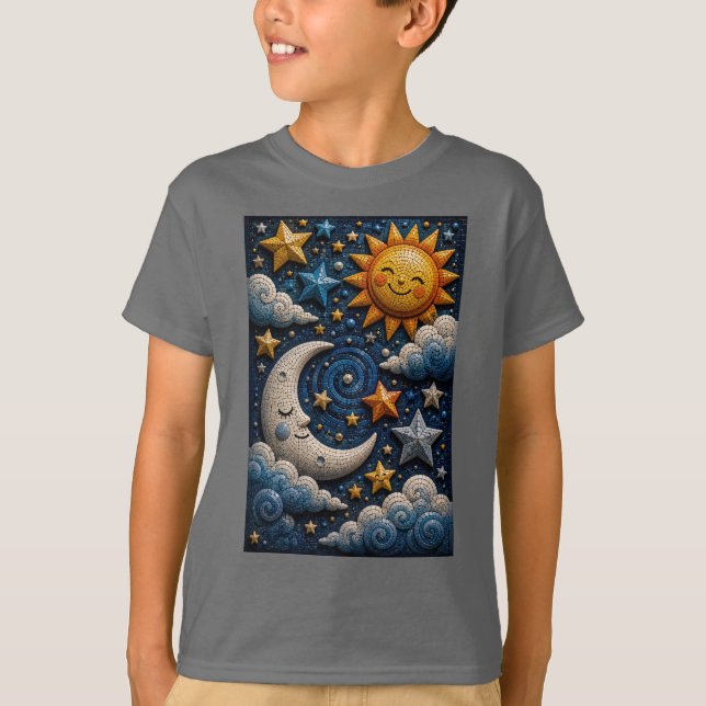 Celestial Adventure 3D Mosaik Barn T-Shirt (Framsida)
