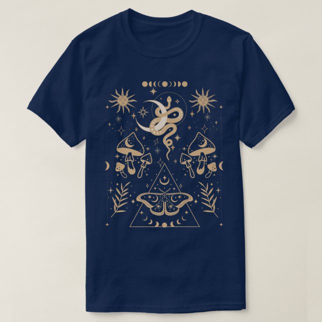 Celestial Aesthetic Mystical Mushroom Tarot Sol Mo T Shirt (Design framsida)