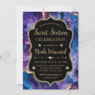 Celestial Agat   Eldig Kosmisk Geod Sweet 16 Inbjudningar
