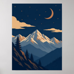 Celestial Alpin Skymning Månebelyst Bergsposter Poster
