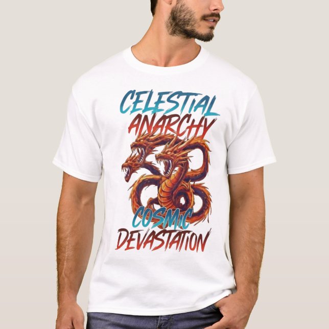 Celestial Anarchy: Triple-Headed Cosmic Dragon Tee (Framsida)