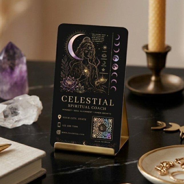 Celestial andlig tränare Lyx Svart Guld QR Visitkort (Skapare uppladdad)