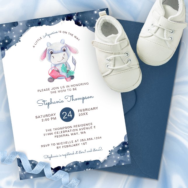 Celestial Aquarius Astrology, babydusch Inbjudningar (Celestial Aquarius Astrology Sign Baby Shower Invitation)