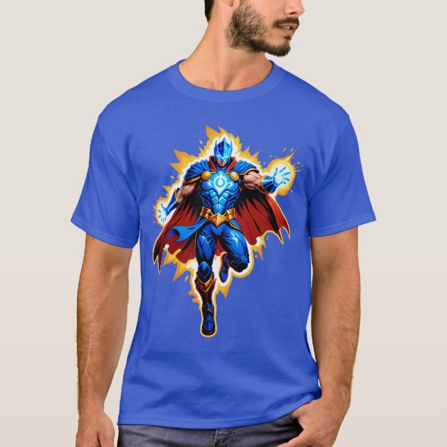 Celestial Arc Knight – Blue Energy Ascension T Shirt (Framsida)