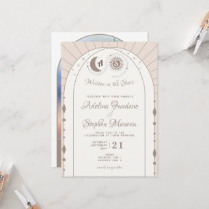 Celestial Arch Moon & Sun Monogram-kam QR-kod Inbjudningar
