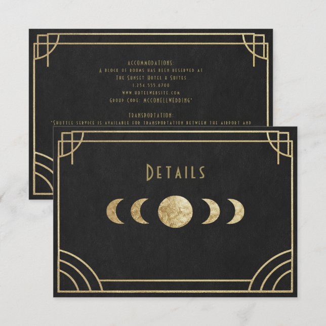 Celestial art deco wedding details card tilläggskort (Fram/baksida)