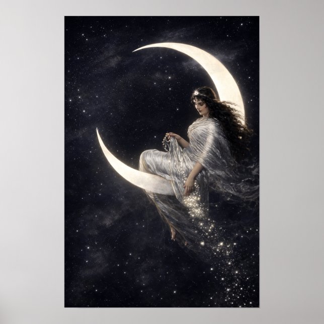 Celestial Art Nouveau Kvinna på halvmåne Poster (Framsidan)