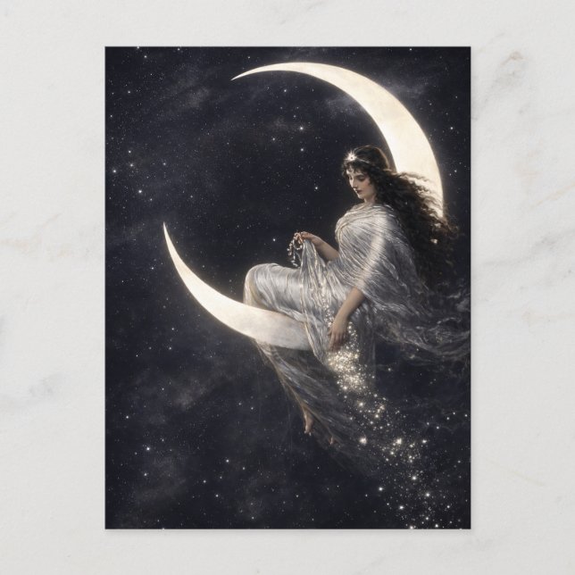 Celestial Art Nouveau Kvinna på halvmåne Vykort (Framsida)