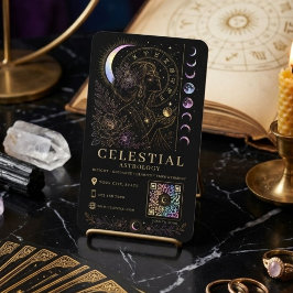 Celestial Astrology Lyx Svart Guld QR Visitkort