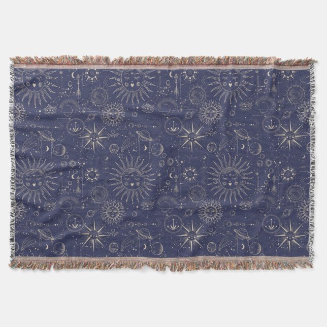 Celestial Astronomi Navy Mönster  Filt (Framsidan)