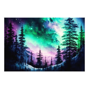 Celestial Aurora Borealis Northern Ljus Vivid Fototryck