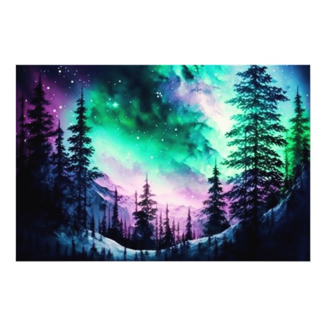 Celestial Aurora Borealis Northern Ljus Vivid Fototryck (Framsidan)