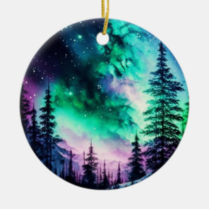 Celestial Aurora Borealis Northern Ljus Vivid Julgransprydnad Keramik