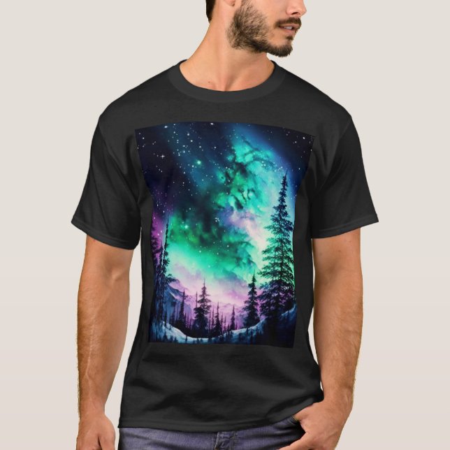 Celestial Aurora Borealis Northern Ljus Vivid T Shirt (Framsida)